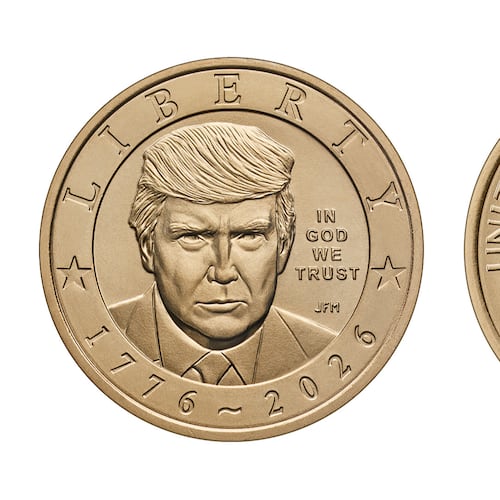 FILE - The U.S. Mint has started producing a new $1 coin featuring President Donald Trump's image. (AP Graphic/Treasury Department, File)