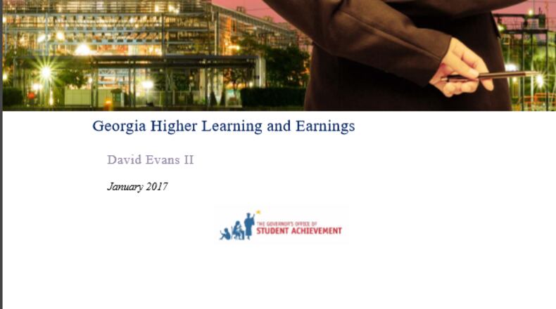 The Governor's Office of Student Achievement's report, "Georgia Higher Learning and Earnings," explores the pecuniary value of higher education.