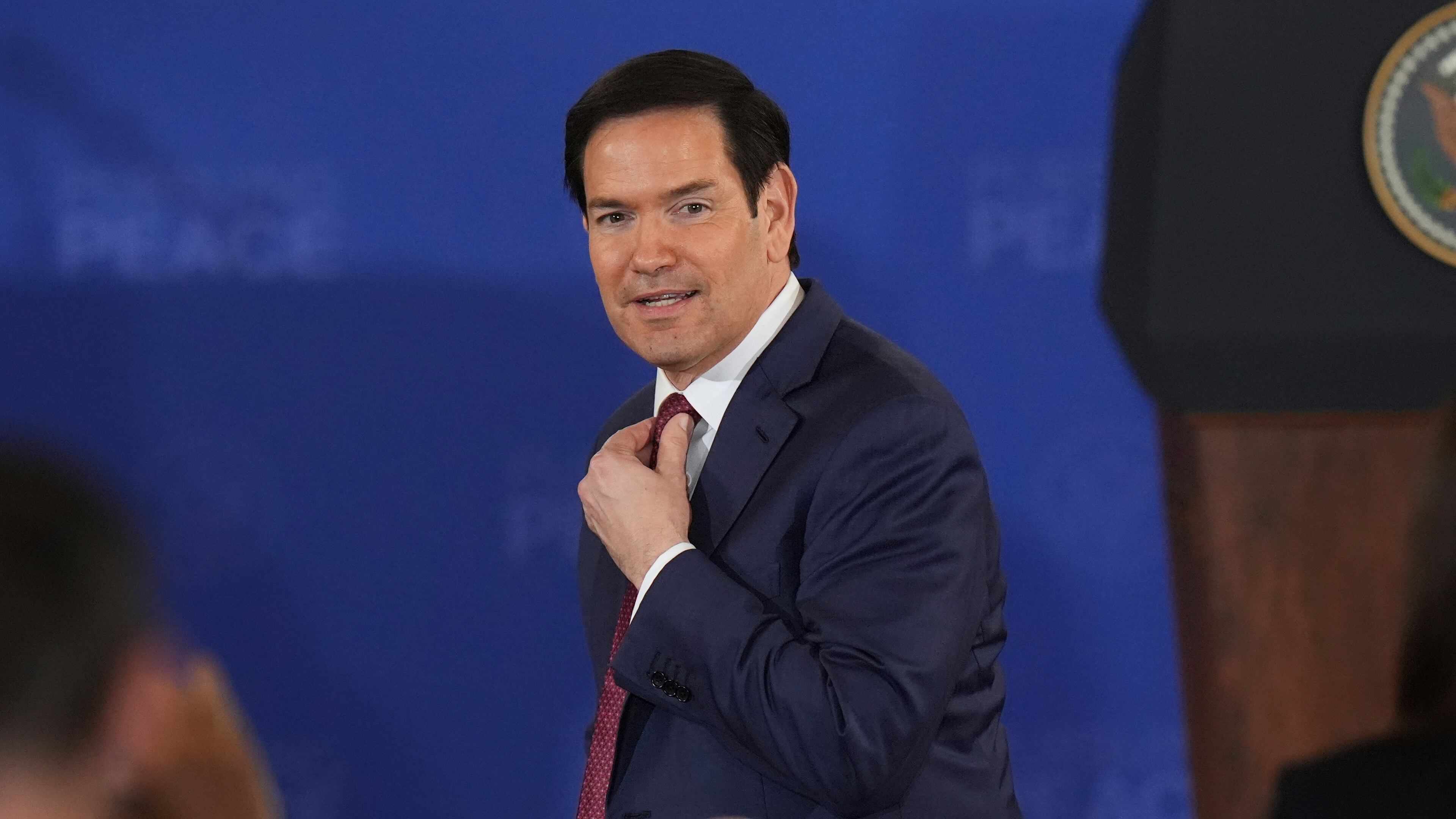 Secretary of State Marco Rubio arrives for a joint press conference with President Donald Trump and Russia's President Vladimir Putin at Joint Base Elmendorf-Richardson, Alaska, Friday, Aug. 15, 2025. (AP Photo/Jae C. Hong)