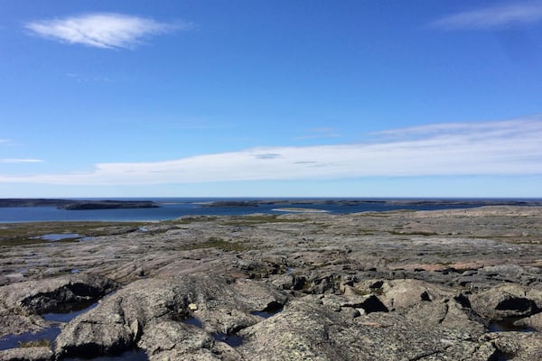 This photo provided by researcher Jonathan O'Neil shows the landscape at the Nuvvuagittuq Greenstone Belt in northeastern Canada. (Jonathan O'Neil via AP)