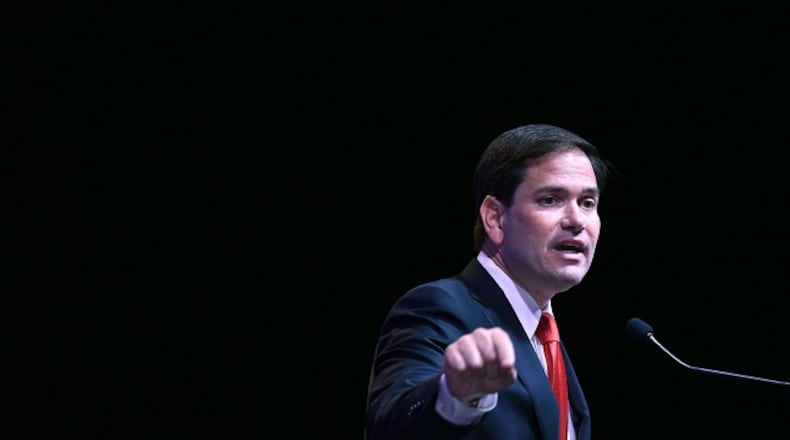 August 7, 2015 Atlanta - Florida Sen. Marco Rubio speaks during the RedState Gathering at Intercontinental Buckhead Hotel on Friday, August 7, 2015. Atlanta becomes the center of the American political universe this week when 10 Republican presidential hopefuls travel to Georgia for the RedState Gathering at the Intercontinental Buckhead on Peachtree Road. RedState, the brainchild of WSB Radio host Erick Erickson, is a three-day convention of top GOP elected officials and 700 activists and comes the day after the first major debate of the 2016 presidential campaign. (AJC/Hyosub Shin) U.S. Sen. Marco Rubio speaks at the RedState Gathering in Atlanta in August. (AJC/Hyosub Shin)