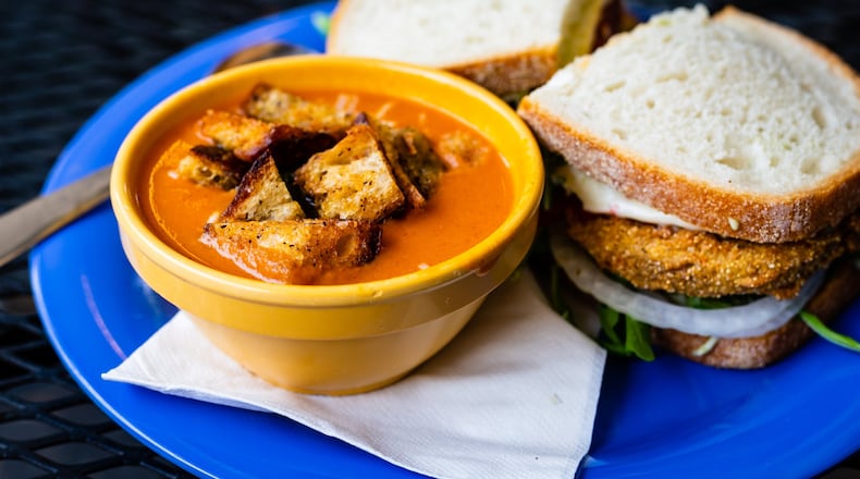 The Fickle Pickle’s Tomato Basil Soup is topped with croutons. CONTRIBUTED BY HENRI HOLLIS