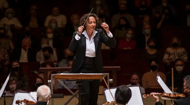 Nathalie Stutzmann conducts the Atlanta Symphony Orchestra on Oct. 13, 2021, the same day she was announced as the orchestra's next music director.