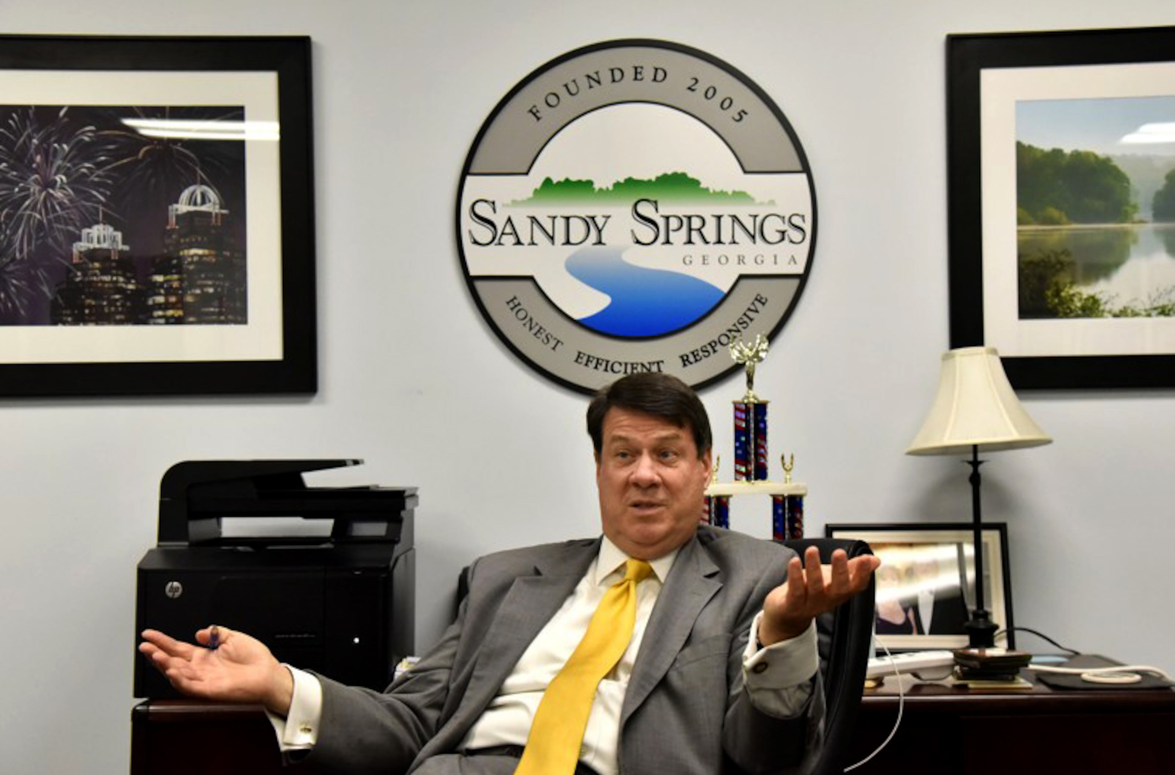 Sandy Springs Mayor Rusty Paul won his reelection bid on Tuesday. (Hyosub Shin/AJC)