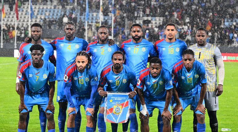 FILE - Congo players pose for a team photo before a World Cup qualifying soccer match against Cameroon, Thursday, Nov. 13, 2025, in Rabat, Morocco. (AP Photo, File)