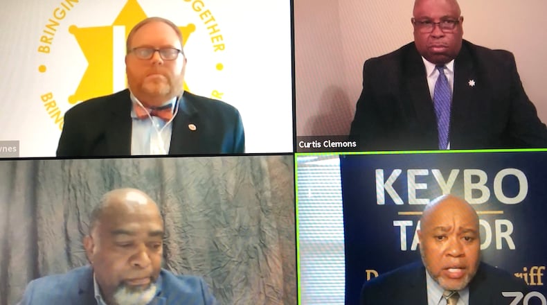 Democratic candidates for Gwinnett County Sheriff pitch their experience during a April forum sponsored by the Asian American Advocacy Fund. LEON STAFFORD/AJC