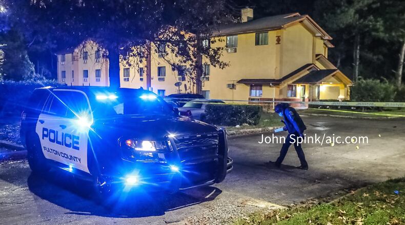 Fulton County police responded to a shooting that injured a Cobb County officer Tuesday morning at the Super Inn on Fulton Industrial Boulevard.