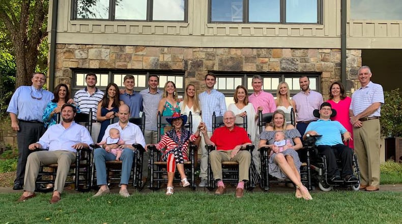 Vince and Barbara Dooley (center, front row) were surrounded by family as usual during the family's annual Fourth of July celebration this summer at Lake Burton.