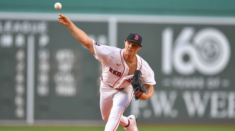 Boston Red Sox's Sonny Gray delivers a pitch to a New York Yankees batter in the first inning of a baseball game, Sunday, June 28, 2026, in Boston. (AP Photo/Steven Senne)