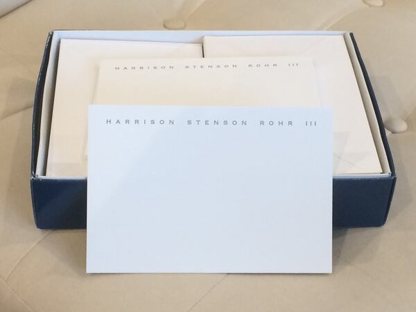 Harrison's personal stationery is simple and elegant.