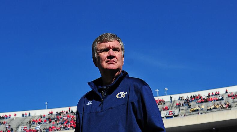 Georgia Tech coach Paul Johnson had plenty to say at the ACC Kickoff at Pinehurst, N.C. (Photo by Scott Cunningham/Getty Images)