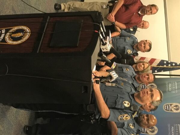 Gwinnett County police officials hold a news conference to discuss the firing of an officer who stomped the head a handcuffed man. CHRISTIAN BOONE/AJC