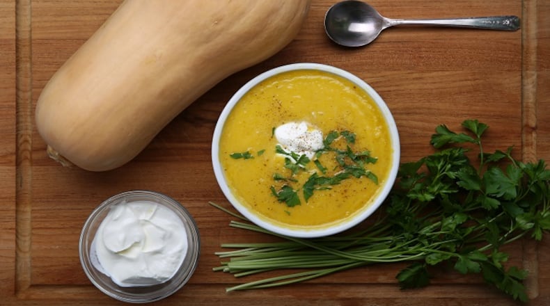Take one large, funny-looking butternut squash and turn it into this simple, soothing soup. (Ken Lambert/Seattle Times/TNS)