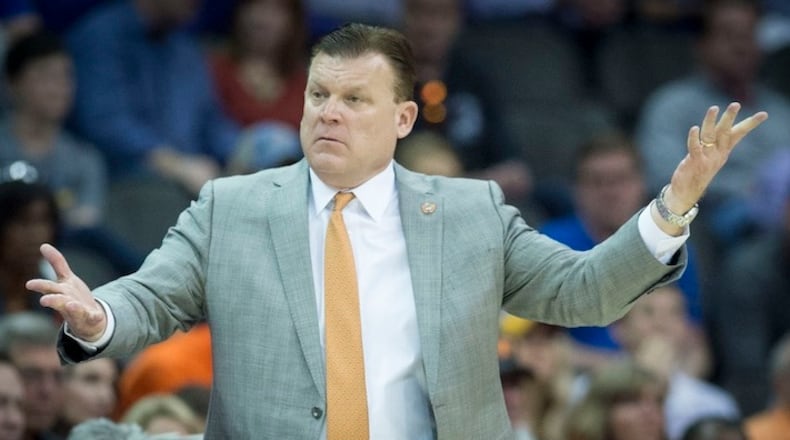 Then Oklahoma State head coach Brad Underwood in a Big 12 Tournament quarterfinal against Iowa State on March 9, 2017, at Sprint Center in Kansas City, Mo. (Shane Keyser/Kansas City Star/TNS)