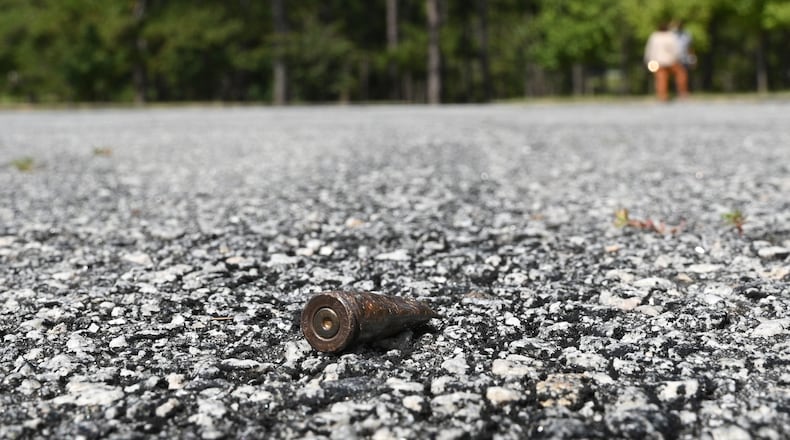 September 21, 2021 Columbus - Empty bullet cartridges can be easily found at the parking lot of Carver Park Recreation Center at Carver Park in Columbus on Tuesday, September 21, 2021. Toyia Tucker is the city council person whose district includes Carver Park. She pushed for the weekend closures. Carver Park in Columbus has become a magnet for crime and the uptick in violent crime during the pandemic has made the park even more dangerous. The city recently closed the park on weekends after it had its second homicide this year. (Hyosub Shin / Hyosub.Shin@ajc.com)
