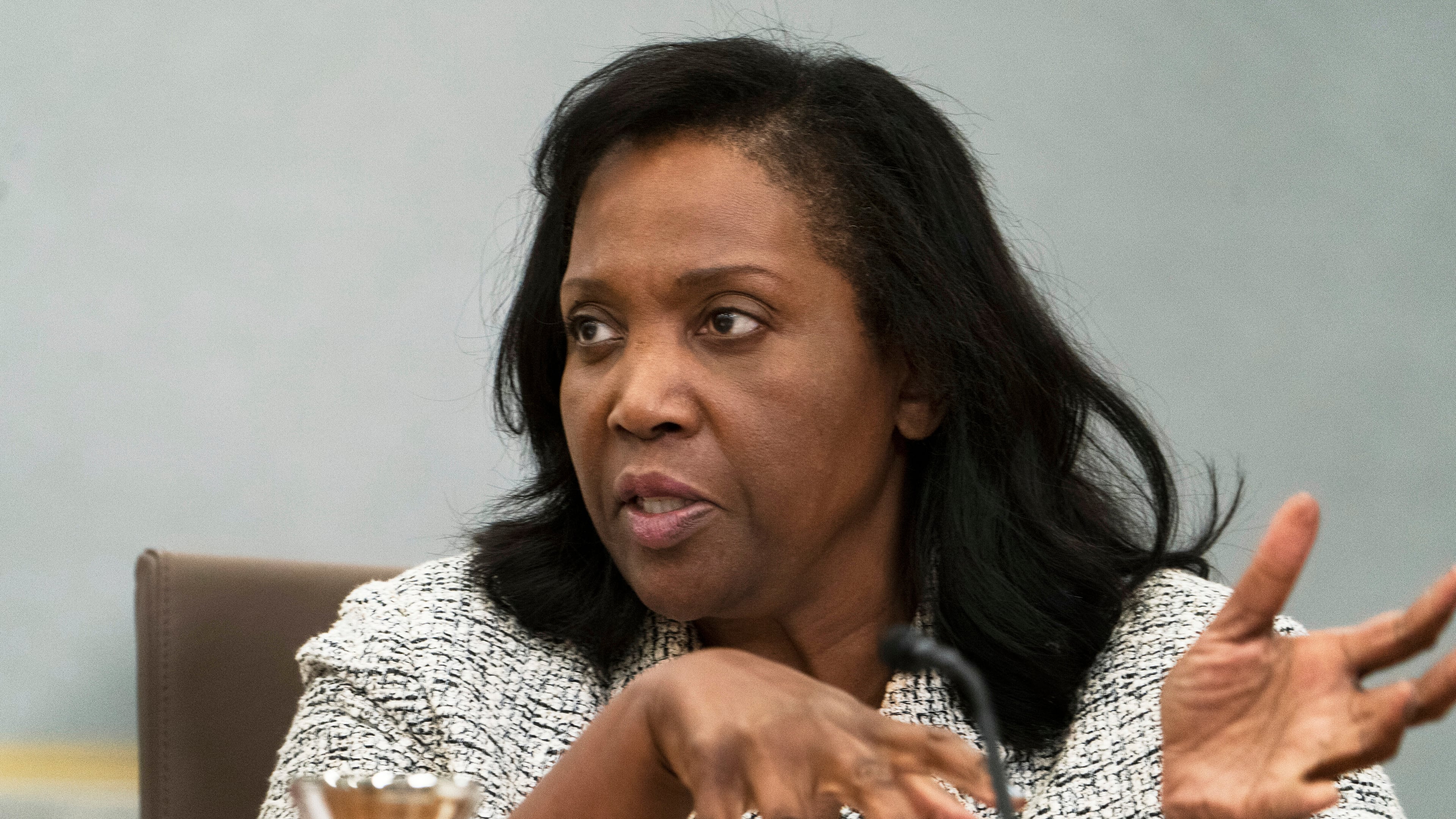 FILE - Board of Governors of the Federal Reserve member Lisa Cook, speaks during a conversations with leaders from organizations that include nonprofits, small businesses, manufacturing, supply chain management, the hospitality industry, and the housing and education sectors at the Federal Reserve building, Sept. 23, 2022, in Washington. (AP Photo/Manuel Balce Ceneta, File)