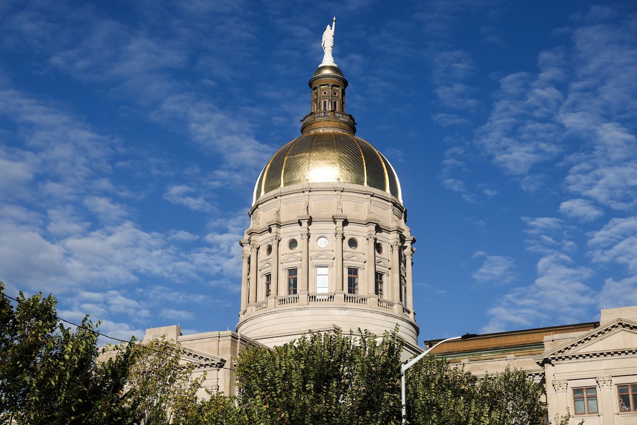 Sun shines on the Georgia State Capitol in Atlanta, Oct. 1, 2025. Both major parties agree that rising costs will be a big campaign issue but they disagree on how to tackle it. (Abbey Cutrer/AJC)