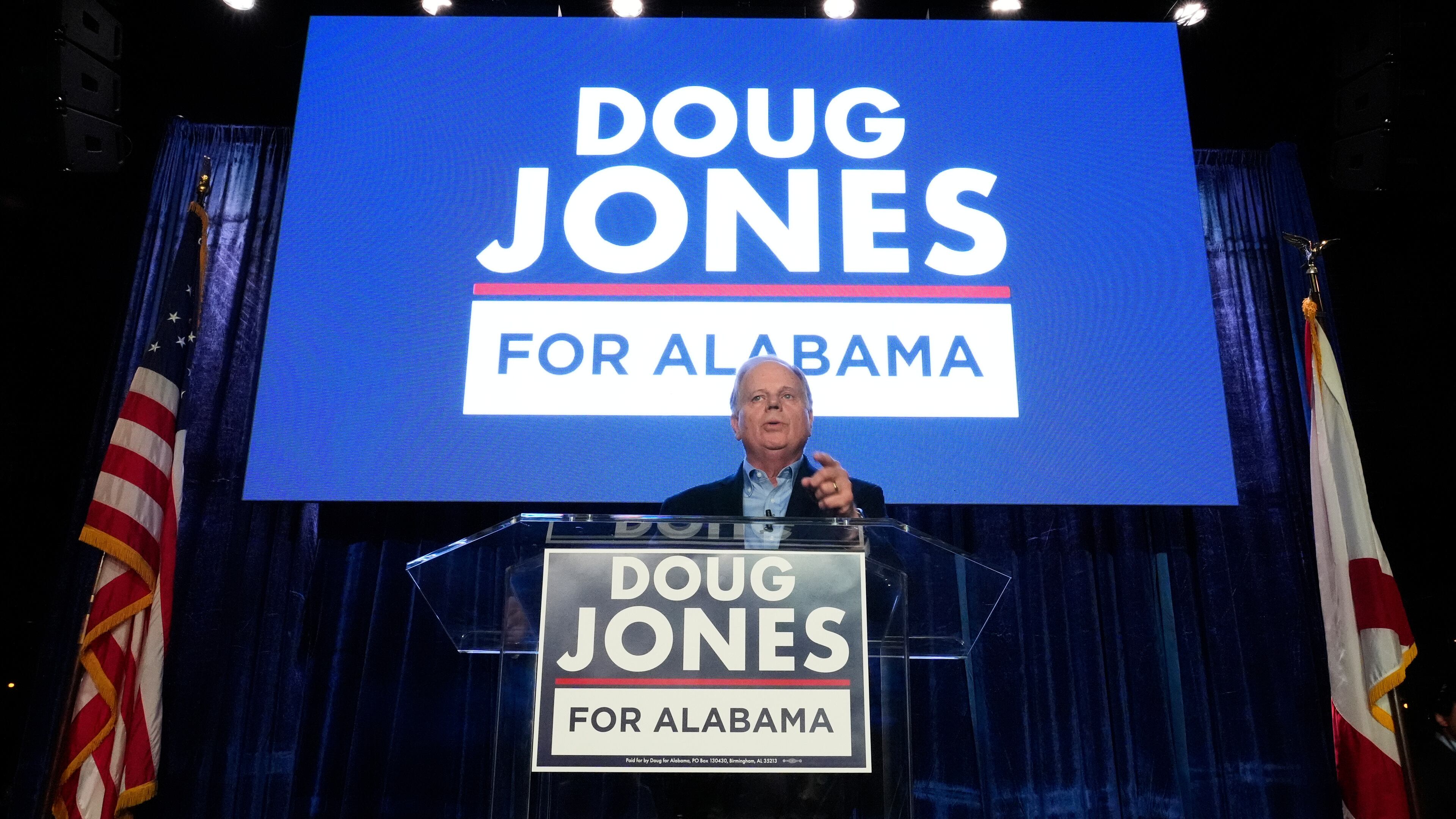 Gubernatorial candidate former Sen. Doug Jones, D-Ala., speaks during an event Friday, Dec. 12, 2025, in Birmingham, Ala. (AP Photo/Brynn Anderson)