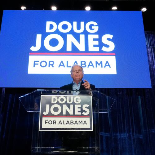 Gubernatorial candidate former Sen. Doug Jones, D-Ala., speaks during an event Friday, Dec. 12, 2025, in Birmingham, Ala. (AP Photo/Brynn Anderson)