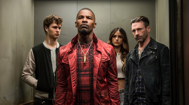 Ansel Elgort, from left, Jamie Foxx, Eiza Gonzalez and Jon Hamm in a scene from "Baby Driver." Photo: Wilson Webb/Sony/TriStar via AP