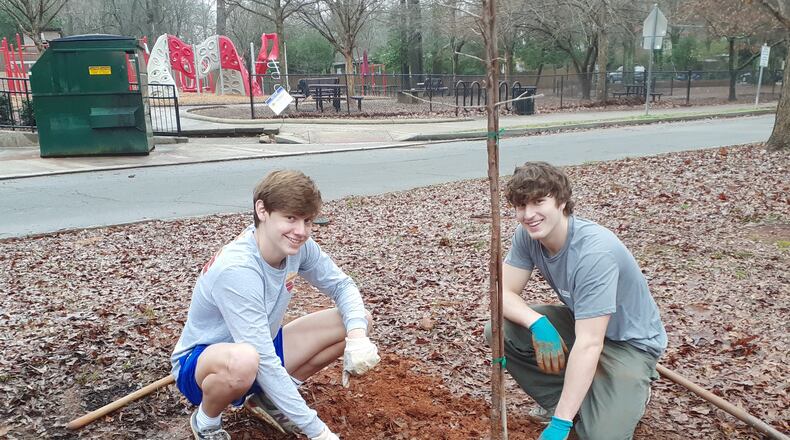 Holy Innocents' students Jackson James (left) and Jackson Phoenix are part of the school's new HI Trees group.