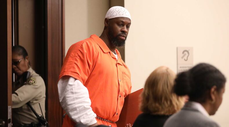 Dafareya Hunter walks into a Cobb County courtroom for his hearing before Judge S. Lark Ingram on Monday, Oct. 29, 2018. Hunter, accused of rape and murder, is the first person DA Vic Reynolds has sought to be killed by the death penalty.