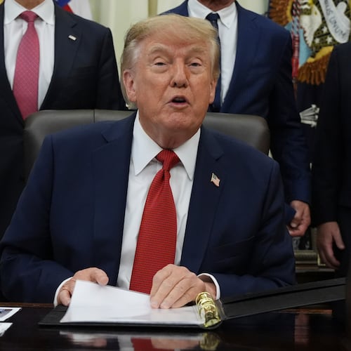 President Donald Trump speaks about healthcare in the Oval Office of the White House, Friday Sept. 18, 2026, in Washington. (AP Photo/Jacquelyn Martin)