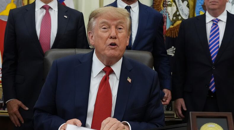 President Donald Trump speaks about healthcare in the Oval Office of the White House, Friday Sept. 18, 2026, in Washington. (AP Photo/Jacquelyn Martin)