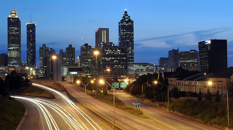 090723 Atlanta - Atlanta skyline with famous buildings designed by Georgia Tech graduates - Westin,   Marriott Marquee, Promenade Tower, Georgia Power. Georgia Tech is proposing changes to its highly regarded School of Architecture, Construction and Design. Thursday, July 23, 2009. Hyosub Shin, hshin@ajc.com