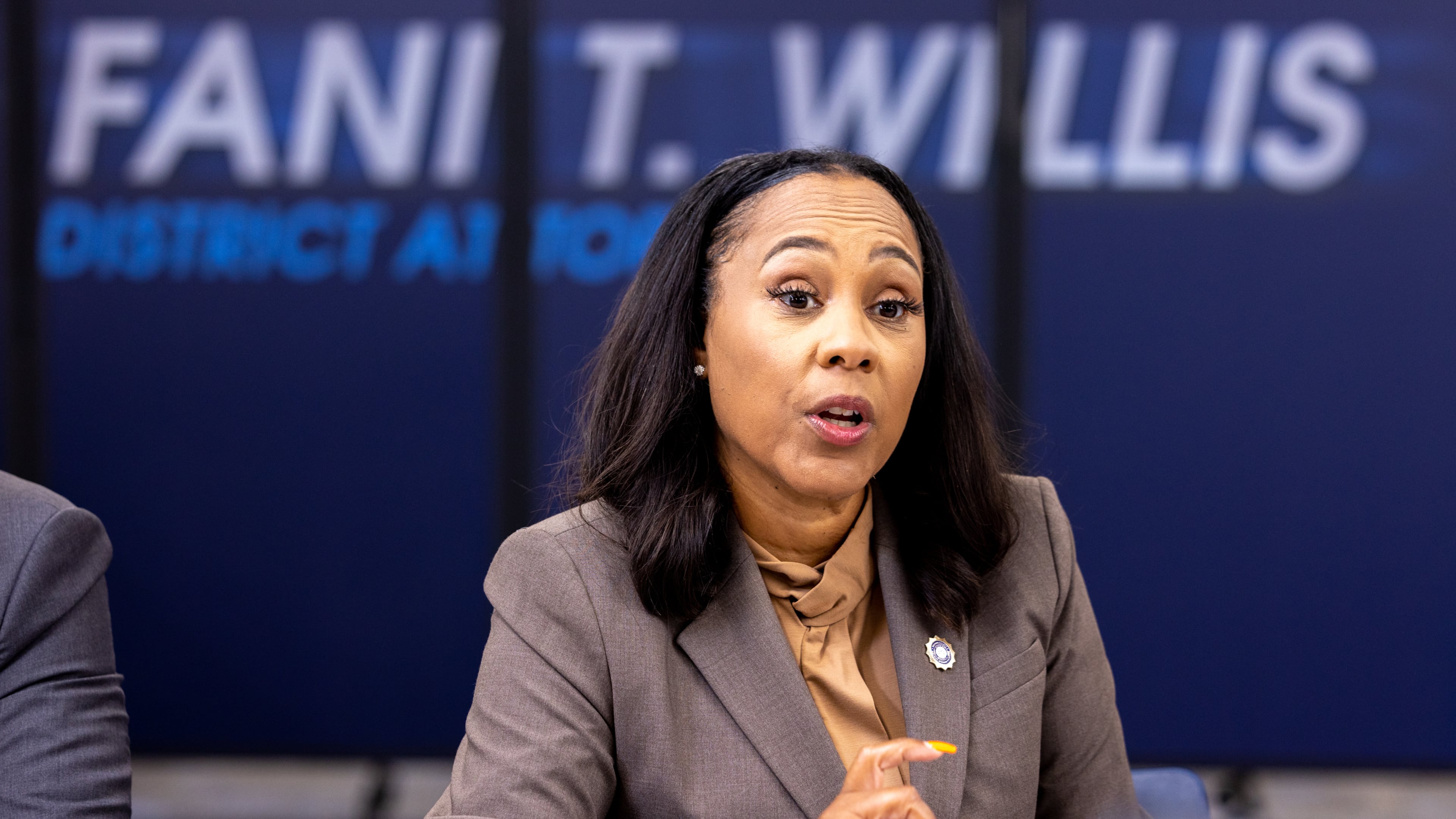 Fulton County District Attorney Fani Willis speaks during a press interview at the district attorney’s office in Atlanta on Friday, July 12, 2024. (Arvin Temkar/AJC)