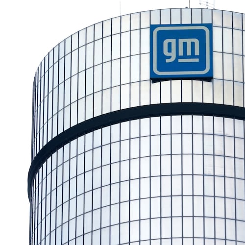 FILE - The General Motors logo is seen at its headquarters in Detroit on April 24, 2024. (AP Photo/Paul Sancya, File)