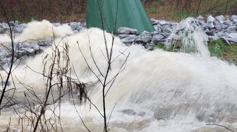 The site of recent sewer spills off of Meadow Creek Path near Lithonia. SPECIAL PHOTO