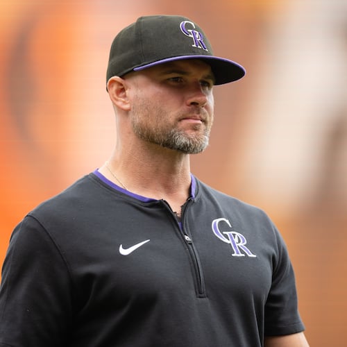FILE - Colorado Rockies manager Warren Schaeffer looks on after making a pitching change during the fourth inning of a baseball game against the San Francisco Giants, Sept. 28, 2025, in San Francisco. (AP Photo/Thien-An Truong, File)
