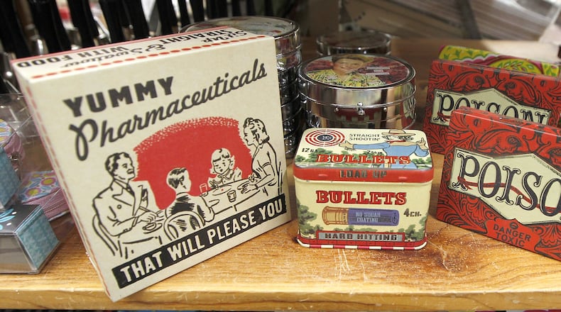 Kitschy tin boxes are among the eclectic found at Richard’s Variety Store in Peachtree Battle Shopping Center. CONTRIBUTED BY TAMI CHAPPELL