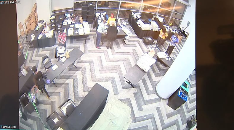 Donald Trump made surveillance video from ballot counting at State Farm Arena the centerpiece of his effort to overturn the 2020 election. Citing the video, Trump spun dark tales of voting fraud, but investigators found nothing improper happened. (Courtesy of Channel 2 Action News)