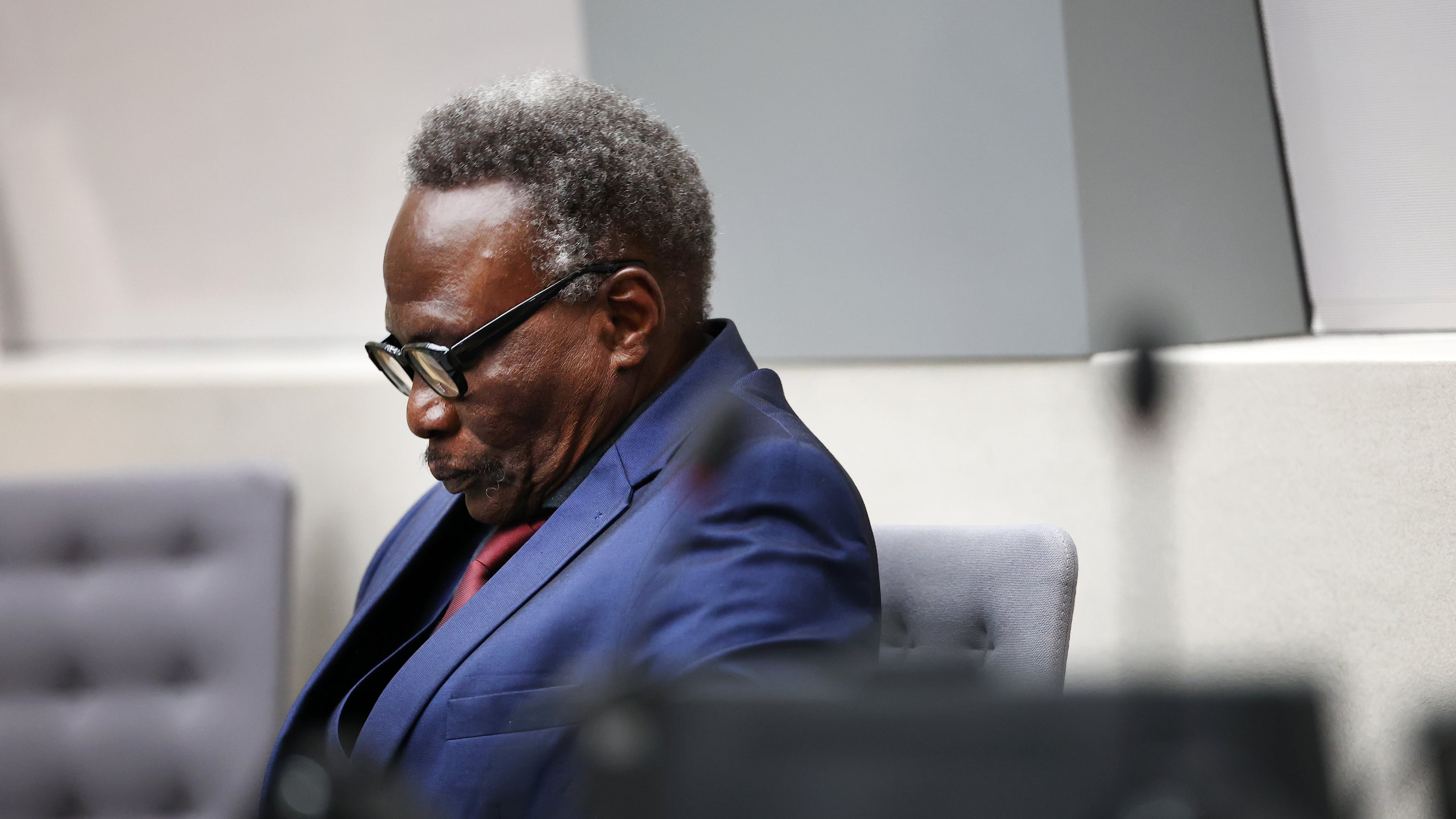 Ali Muhammad Ali Abd-Al-Rahman attends a hearing at the International Criminal Court (ICC) in The Hague, Netherlands, Monday, Oct. 6, 2025. (Piroschka van de Wouw/Pool Photo via AP)