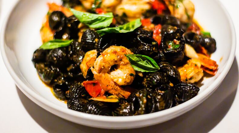 Deep black squid ink adds drama and sophistication to the lumache nero at Valenza in Brookhaven.