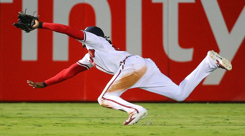 Braves center fielder Cameron Maybin was out of the lineup for a second consecutive game Monday to heal a few nagging injuries. (Curtis Compton / ccompton@ajc.com)