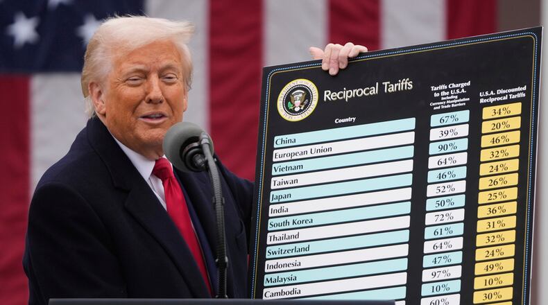 President Donald Trump speaks during an event to announce new tariffs in the Rose Garden at the White House, on April 2, 2025, in Washington. (Mark Schiefelbein/AP)
