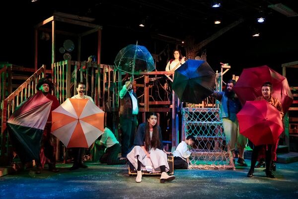 Molly Aster (Alejandra Ruiz), center, with members of the “Starcatcher” ensemble.