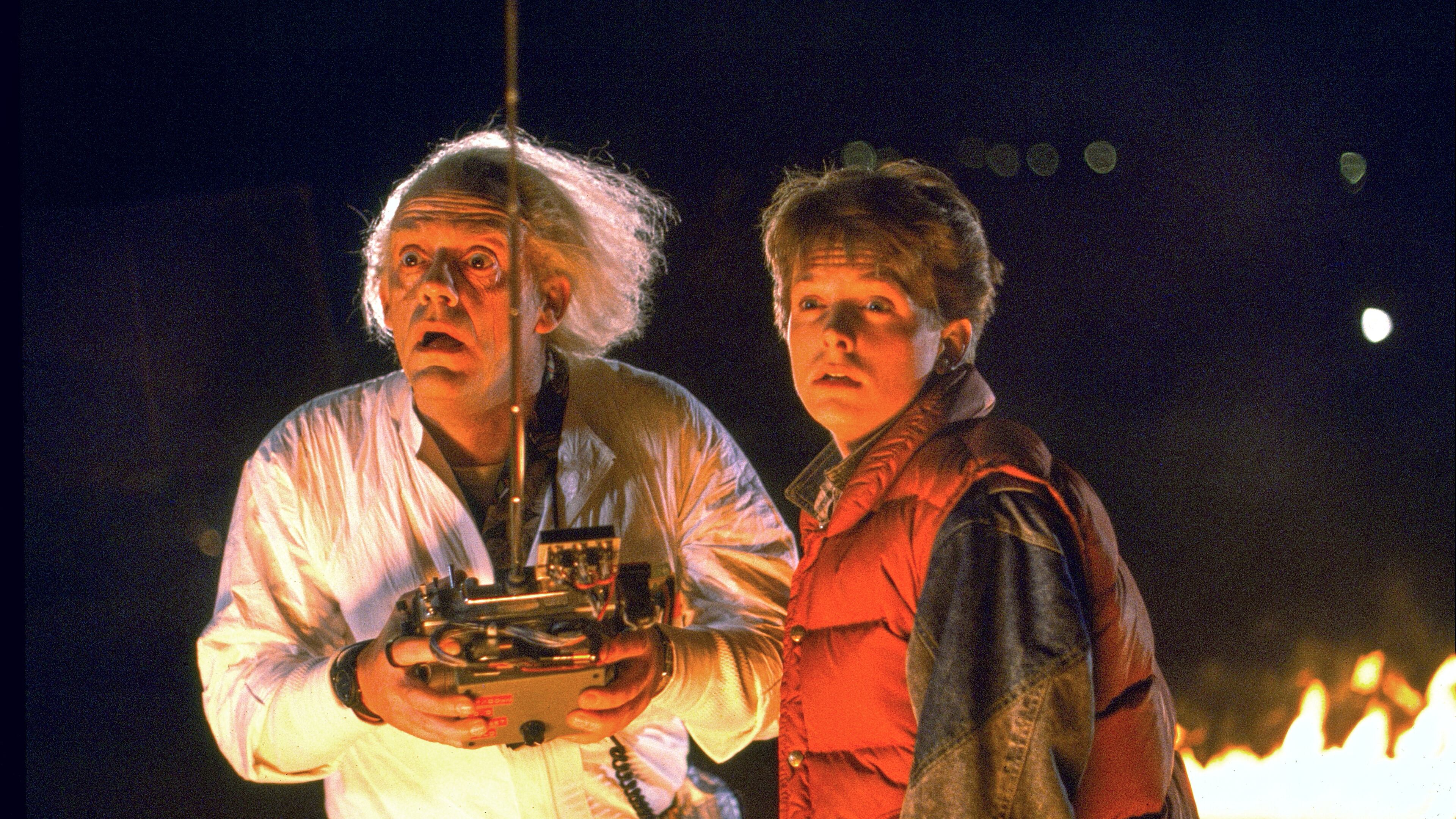 This image released by Universal Pictures shows Christopher Lloyd, left, and Michael J. Fox in a scene from the 1985 film "Back to the Future." (Universal Pictures via AP)