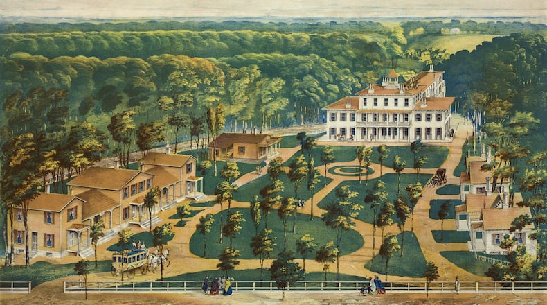 A print of the campus of Wilberforce University in Xenia, Ohio -- one of the first private black colleges in the United States. (Library of Congress)