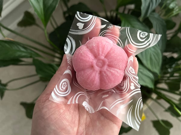 Pink lychee snowskin mooncake from Sweet Hut