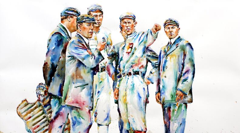 Richard Sullivan created five paintings honoring the World Series won in 1914 by the Boston Braves. The artist was a baseball player himself: He spent five years with the Atlanta Braves’ minor league affiliates in Myrtle Beach, S.C., Danville, Va., Rome, Ga., and Pearl, Miss.