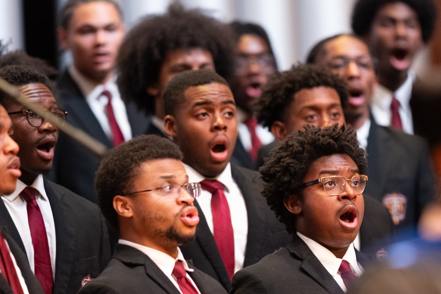 The Morehouse College Glee Club sings “Just and Right Is God” during the graduation ceremony for Morehouse School of Medicine on Saturday, May 16, 2026, in Atlanta. (Ben Gray for the AJC)