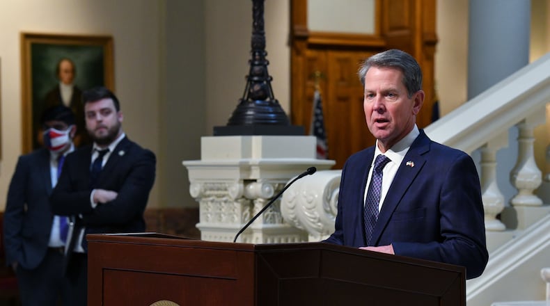 Gov. Brian Kemp on Monday backed the use of a photo ID in the future to verify mail-in ballots.  “It’s a simple way to make sure that type of voting is further secured, and it’s a good first place to start,” Kemp said. (Hyosub Shin / Hyosub.Shin@ajc.com)