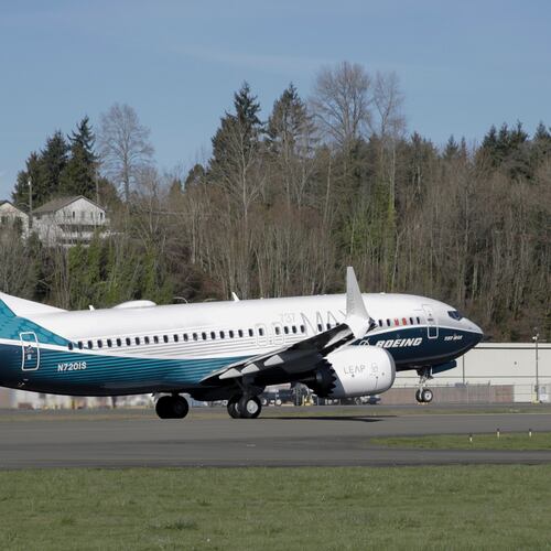 FILE - A Boeing 737 MAX 7 takes off on its first flight on March 16, 2018, in Renton, Wash. (AP Photo/Jason Redmond, File)