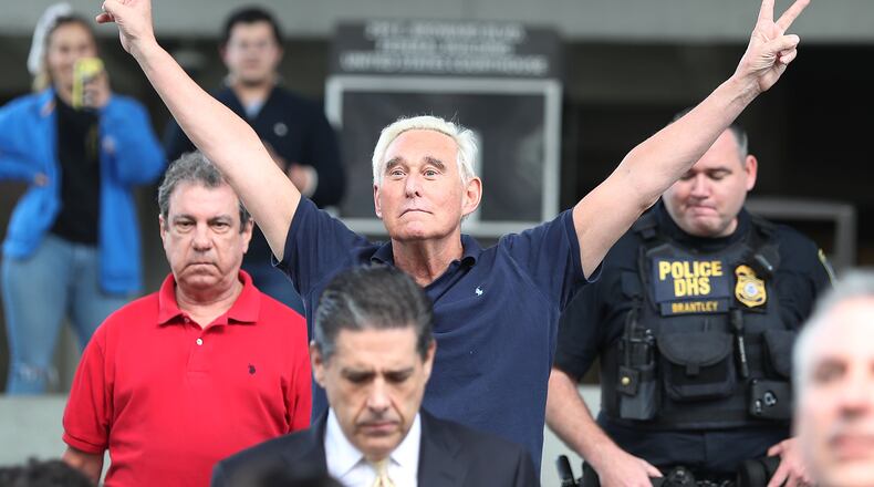 Roger Stone, a former advisor to President Donald Trump, exits a federal courthouse on Jan. 25 in Fort Lauderdale, Fla. Mr. Stone was charged by special counsel Robert Mueller of obstruction, giving false statements and witness tampering. Joe Raedle/Getty Images