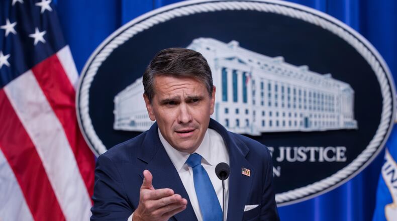 Deputy Attorney General Todd Blanche takes a question from a reporter during a news conference after the Justice Department announced the release of three million pages of documents in the latest Jeffrey Epstein disclosure in Washington, Friday, Jan. 30, 2026. (AP Photo/J. Scott Applewhite)