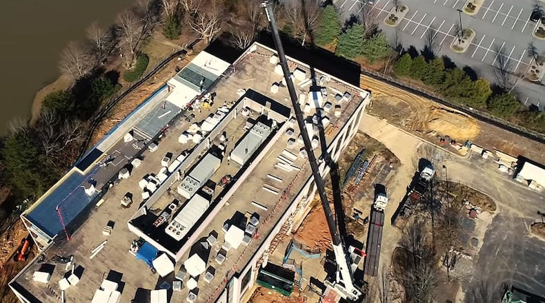 This is an overhead look at Johns Creek’s new municipal government building, which is set to open March 25, 2019 while it was under construction. (Photo courtesy city of Johns Creek)